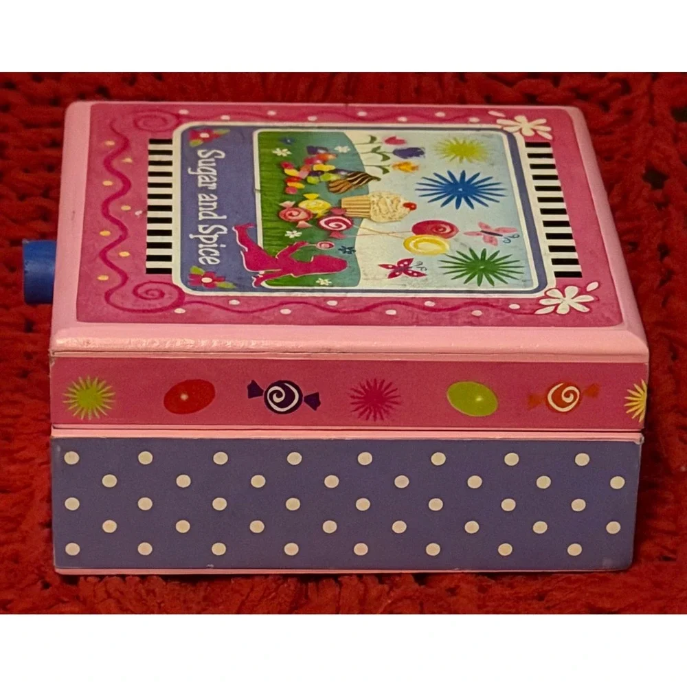 Sugar and Spice Wooden Jewelry Trinket Box Pink Purple Polka Dot Candy Theme